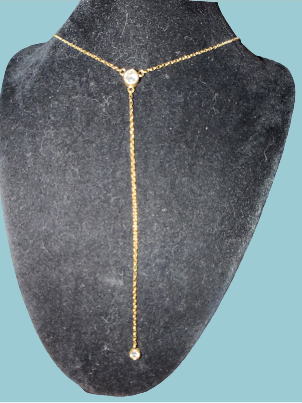 Gold Drop Lariat Necklace with Crystal Accent